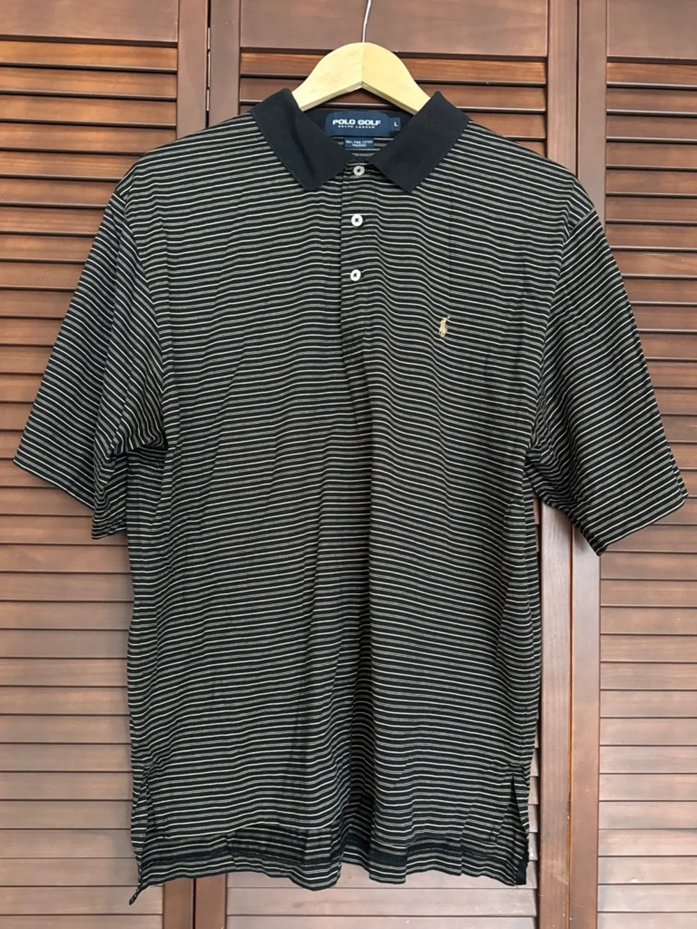 Polo Golf Ralph Lauren Men's Size L Pima Cotton Black Striped Short Sleeves